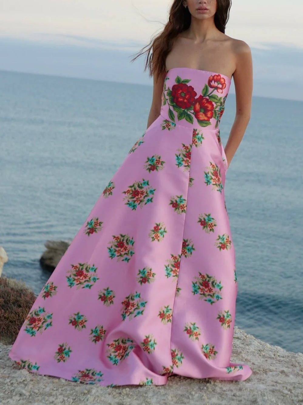 Aston Studio Audrey Gown Strapless Pink Floral Ball Gown Dress